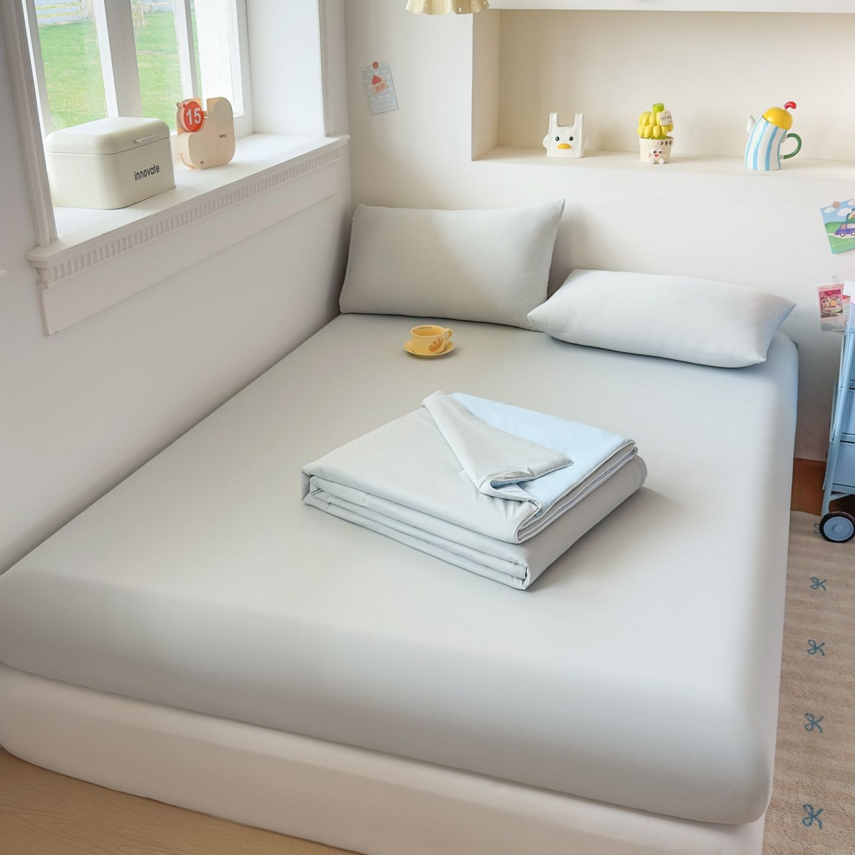 91家纺网 家纺一手货源 找家纺 大吉 2026新款纯色锦氨系列单床笠 雪绒灰