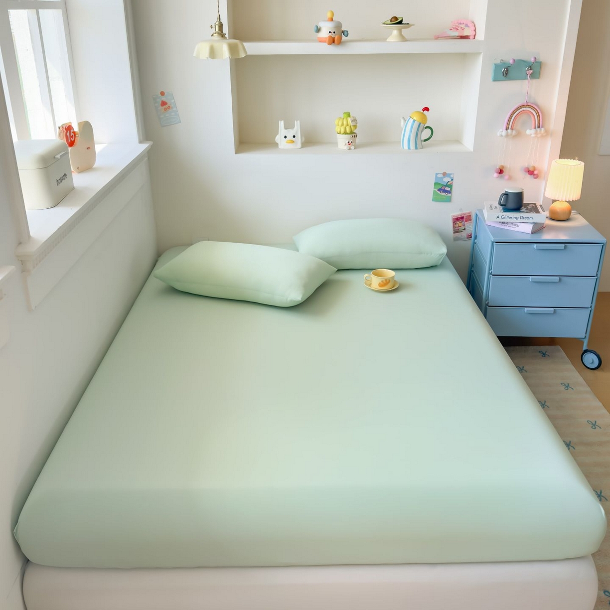 91家纺网 家纺一手货源 找家纺 大吉 2026新款纯色锦氨系列单床笠 薄荷绿