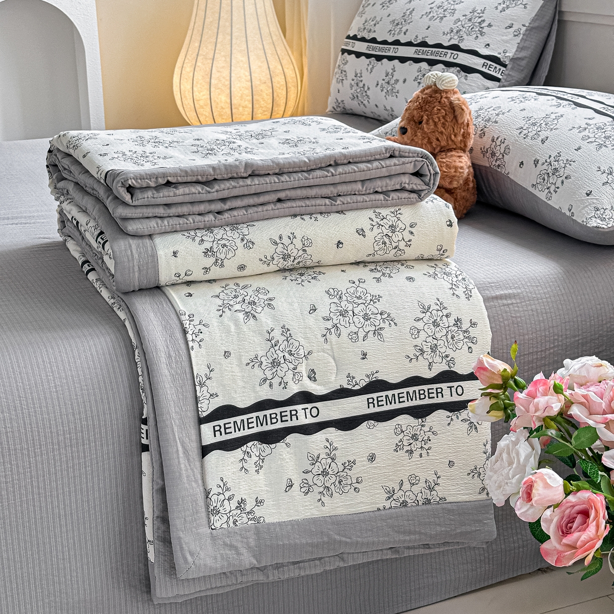 91家纺网 家纺一手货源 找家纺 晓时候 2026新款皱皱纱大豆夏被夏凉被空调被 墨染春枝