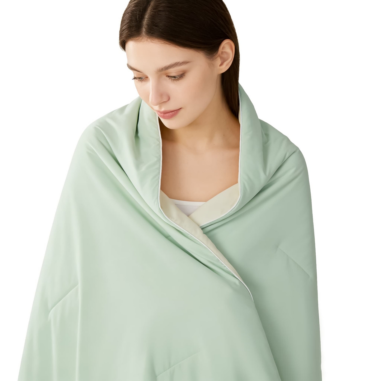 91家纺网 家纺一手货源 找家纺 大吉 2026新款纯色锦氨系列夏被被子被芯 绿+奶白