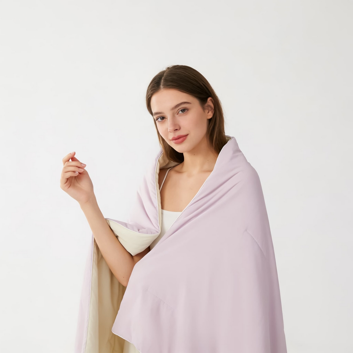 91家纺网 家纺一手货源 找家纺 大吉 2026新款纯色锦氨系列夏被被子被芯 紫+奶白