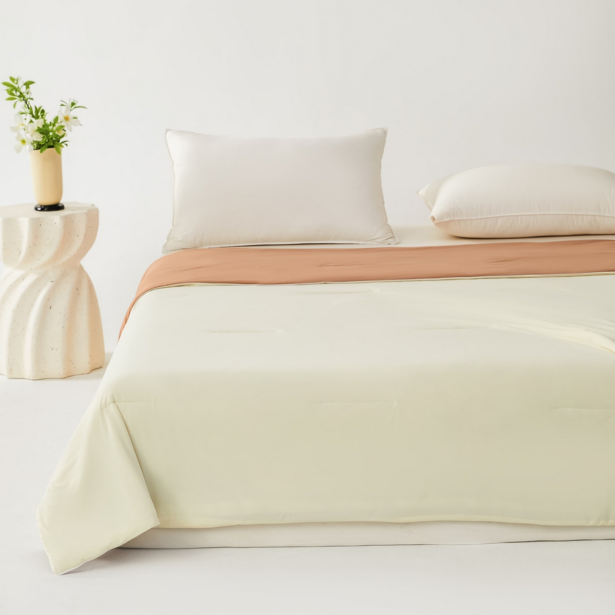 91家纺网 家纺一手货源 找家纺 大吉 2026新款纯色锦氨系列夏被被子被芯 咖+奶白