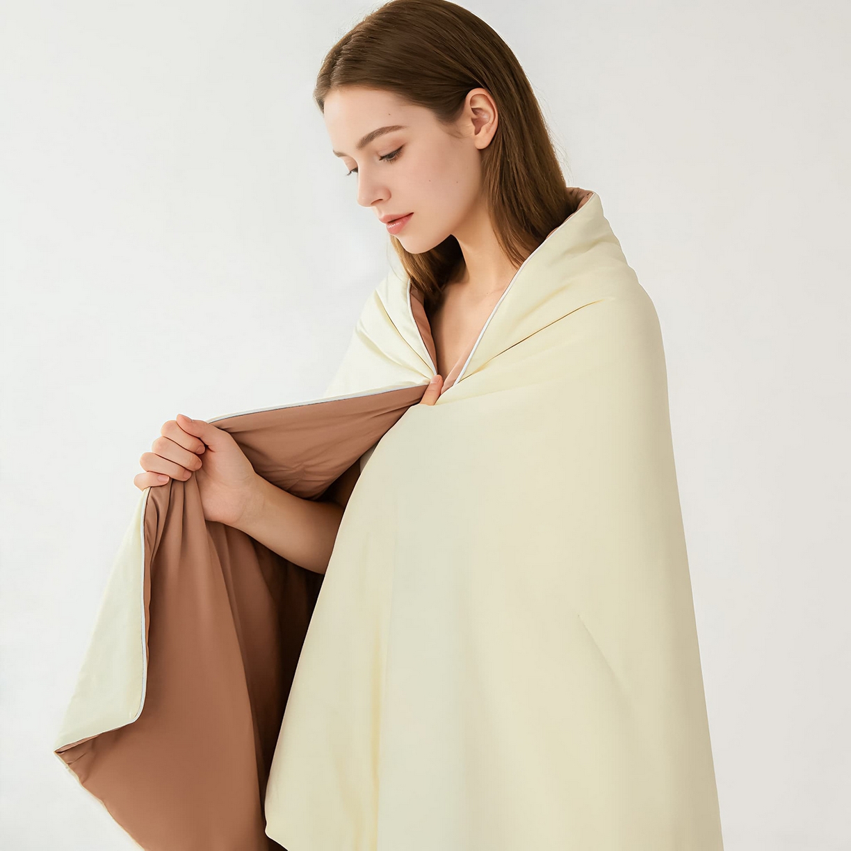 91家纺网 家纺一手货源 找家纺 大吉 2026新款纯色锦氨系列夏被被子被芯 咖+奶白