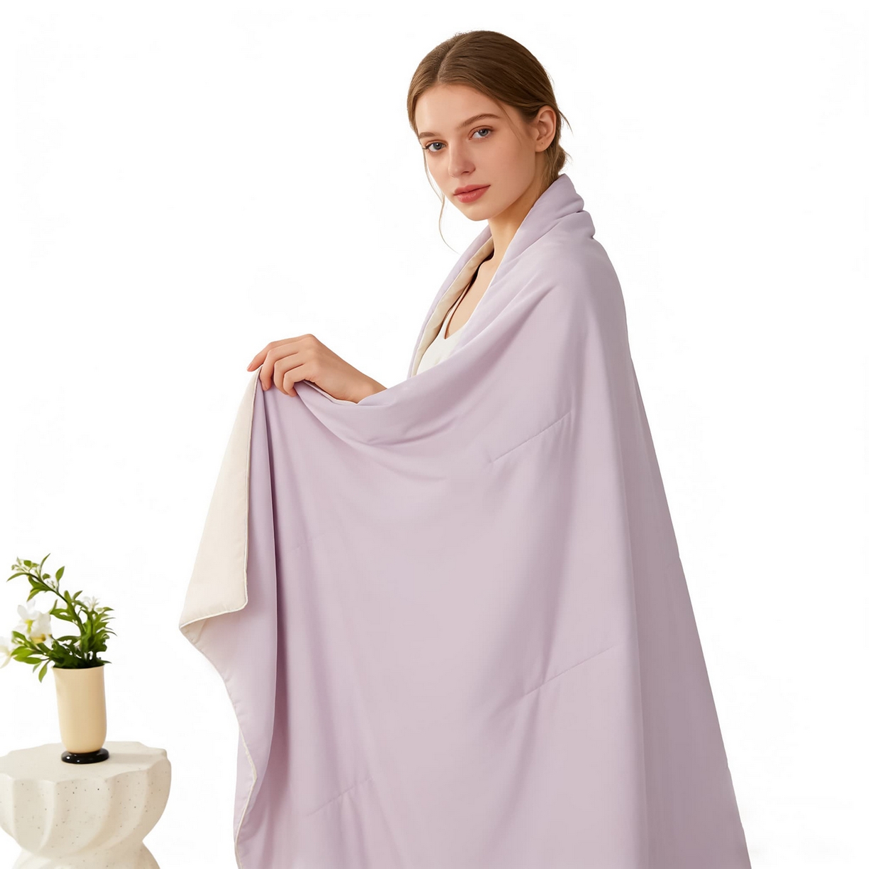 91家纺网 家纺一手货源 找家纺 大吉 2026新款纯色锦氨系列夏被被子被芯 紫+奶白