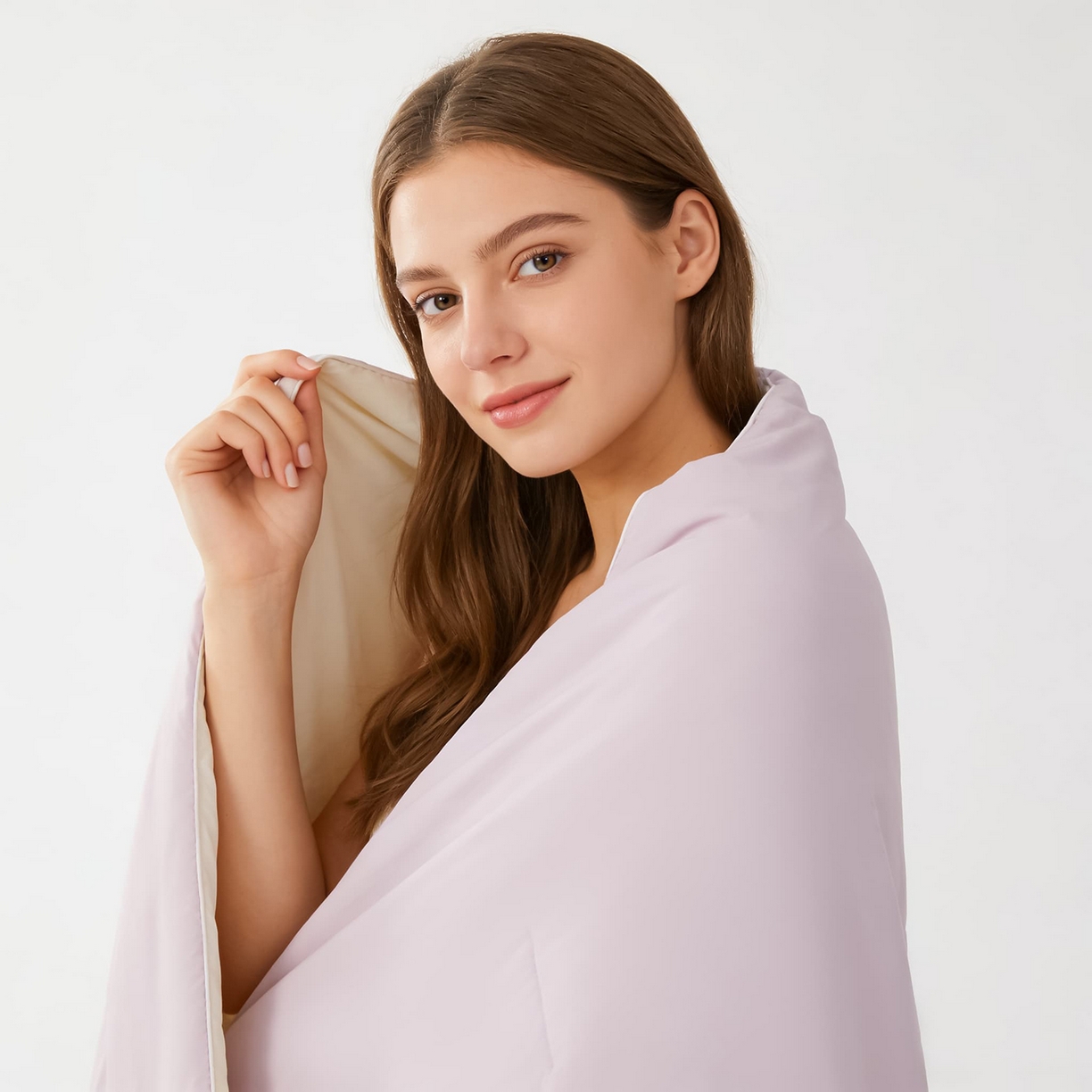 91家纺网 家纺一手货源 找家纺 大吉 2026新款纯色锦氨系列夏被被子被芯 紫+奶白