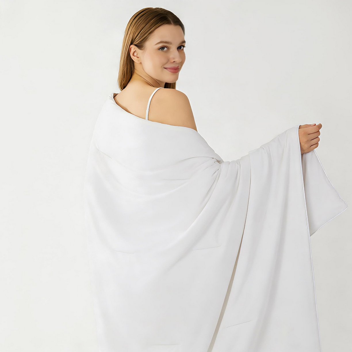 91家纺网 家纺一手货源 找家纺 大吉 2026新款纯色锦氨系列夏被被子被芯 本白