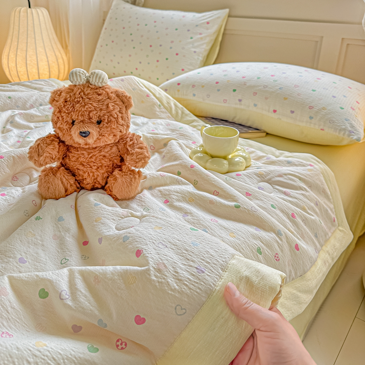 91家纺网 家纺一手货源 找家纺 晓时候 2026新款皱皱纱大豆夏被夏凉被空调被 甜梦奶心