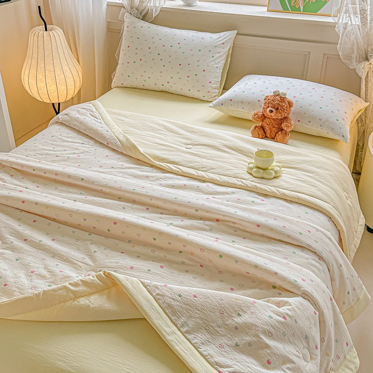 91家纺网 家纺一手货源 找家纺 晓时候 2026新款皱皱纱大豆夏被夏凉被空调被 甜梦奶心