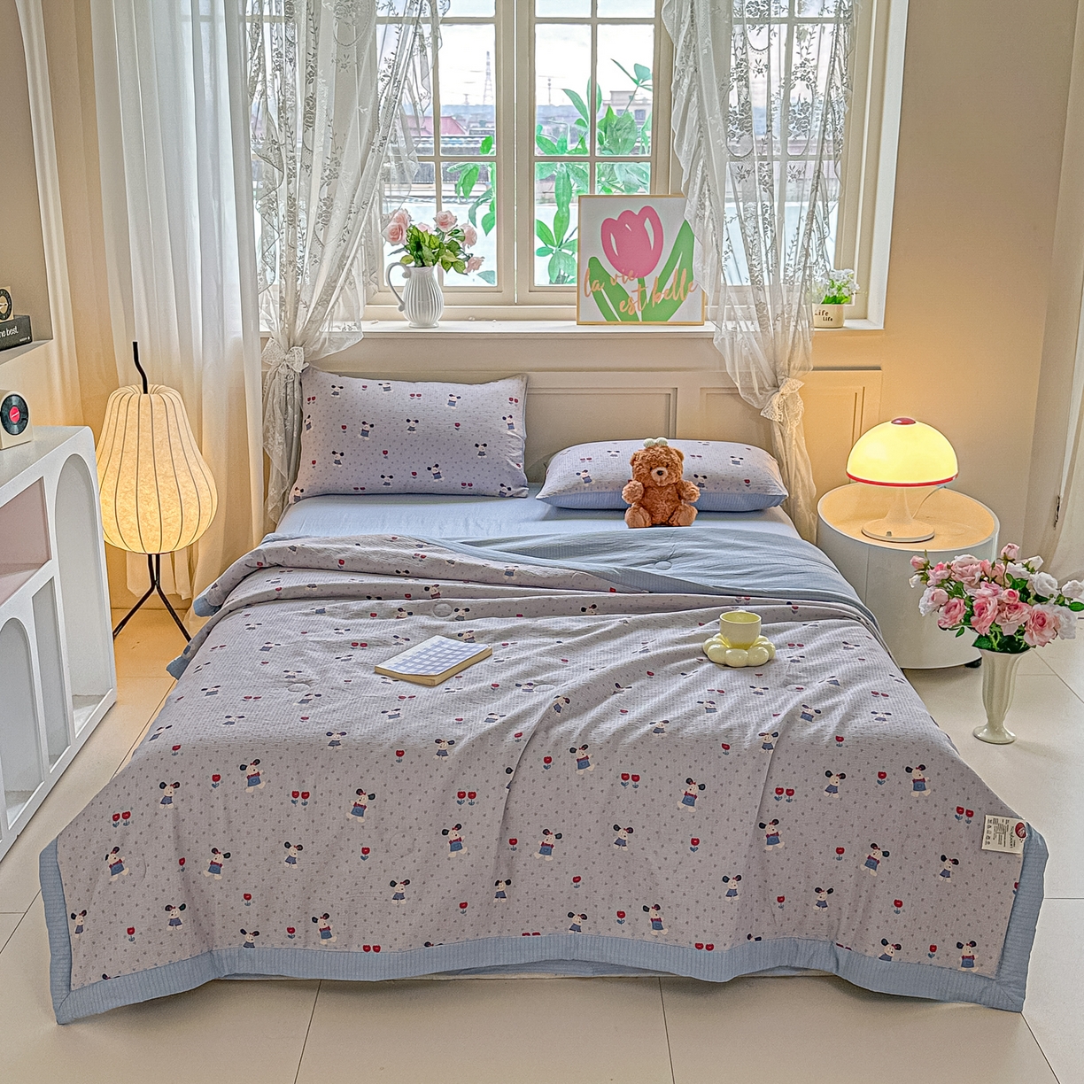 91家纺网 家纺一手货源 找家纺 晓时候 2026新款皱皱纱大豆夏被夏凉被空调被 小蓝狗