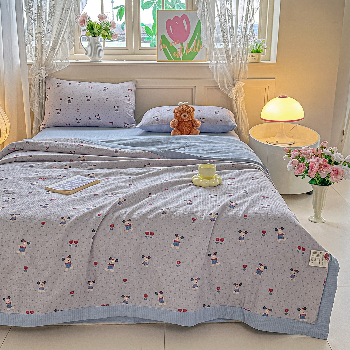 91家纺网 家纺一手货源 找家纺 晓时候 2026新款皱皱纱大豆夏被夏凉被空调被 小蓝狗