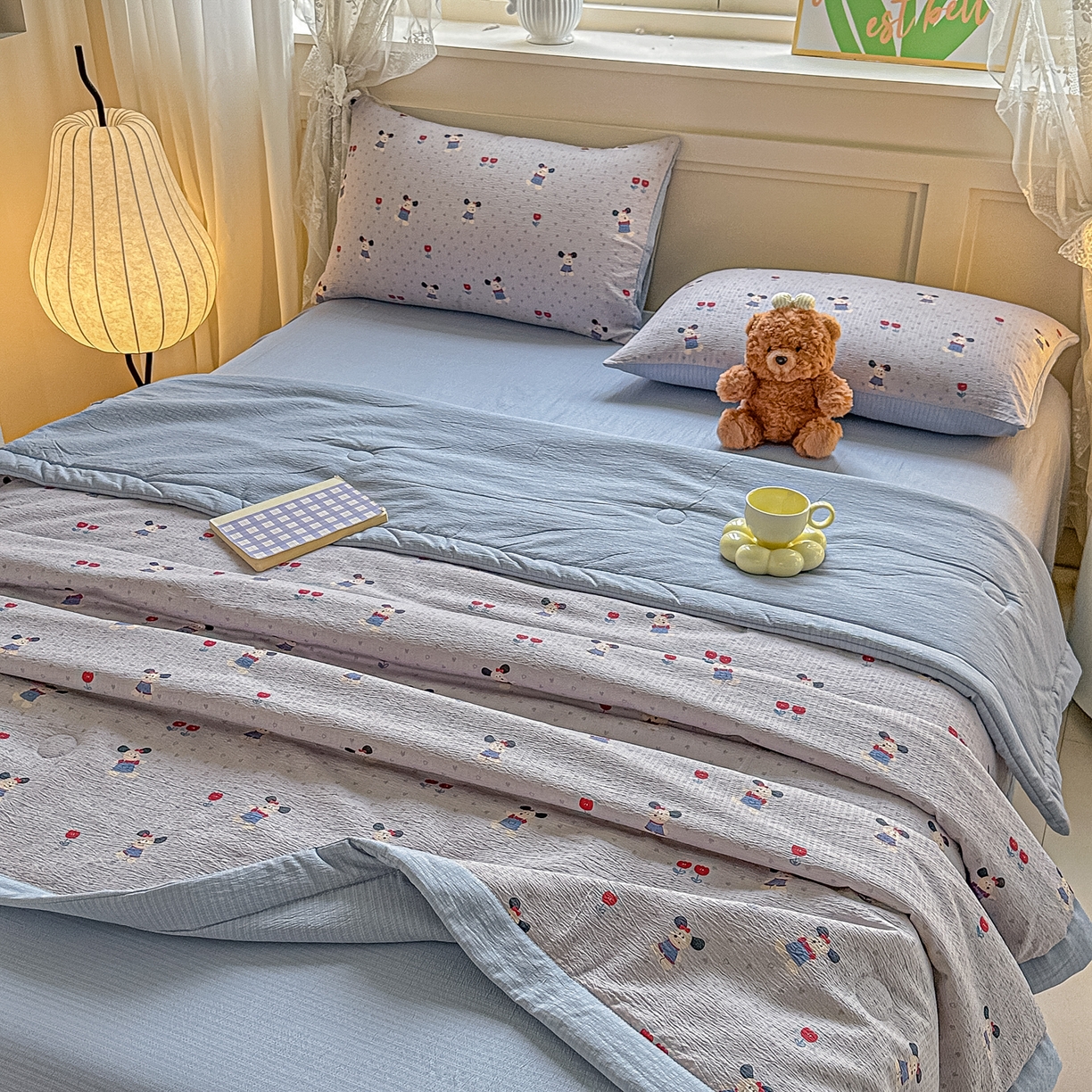 91家纺网 家纺一手货源 找家纺 晓时候 2026新款皱皱纱大豆夏被夏凉被空调被 小蓝狗