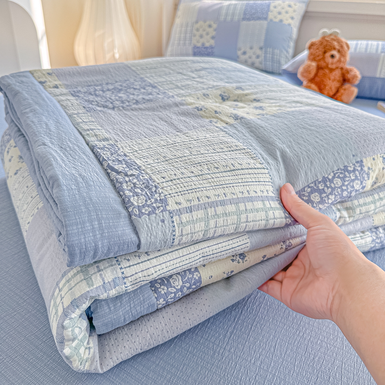 91家纺网 家纺一手货源 找家纺 晓时候 2026新款皱皱纱大豆夏被夏凉被空调被 百福田园