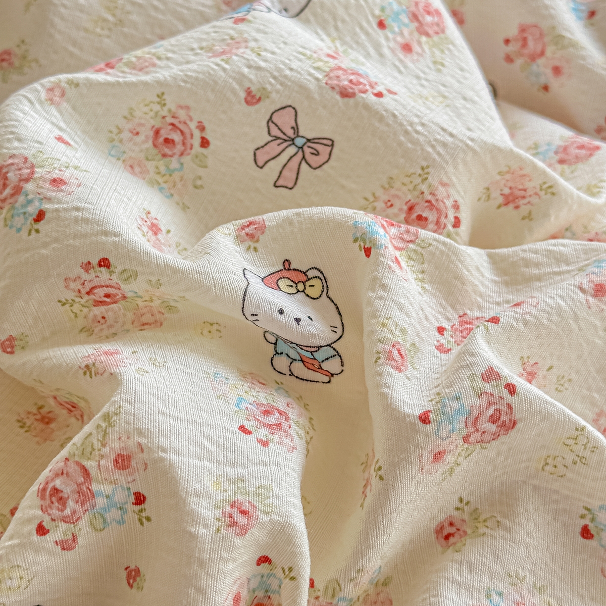 91家纺网 家纺一手货源 找家纺 晓时候 2026新款皱皱纱大豆夏被夏凉被空调被 花漾KT