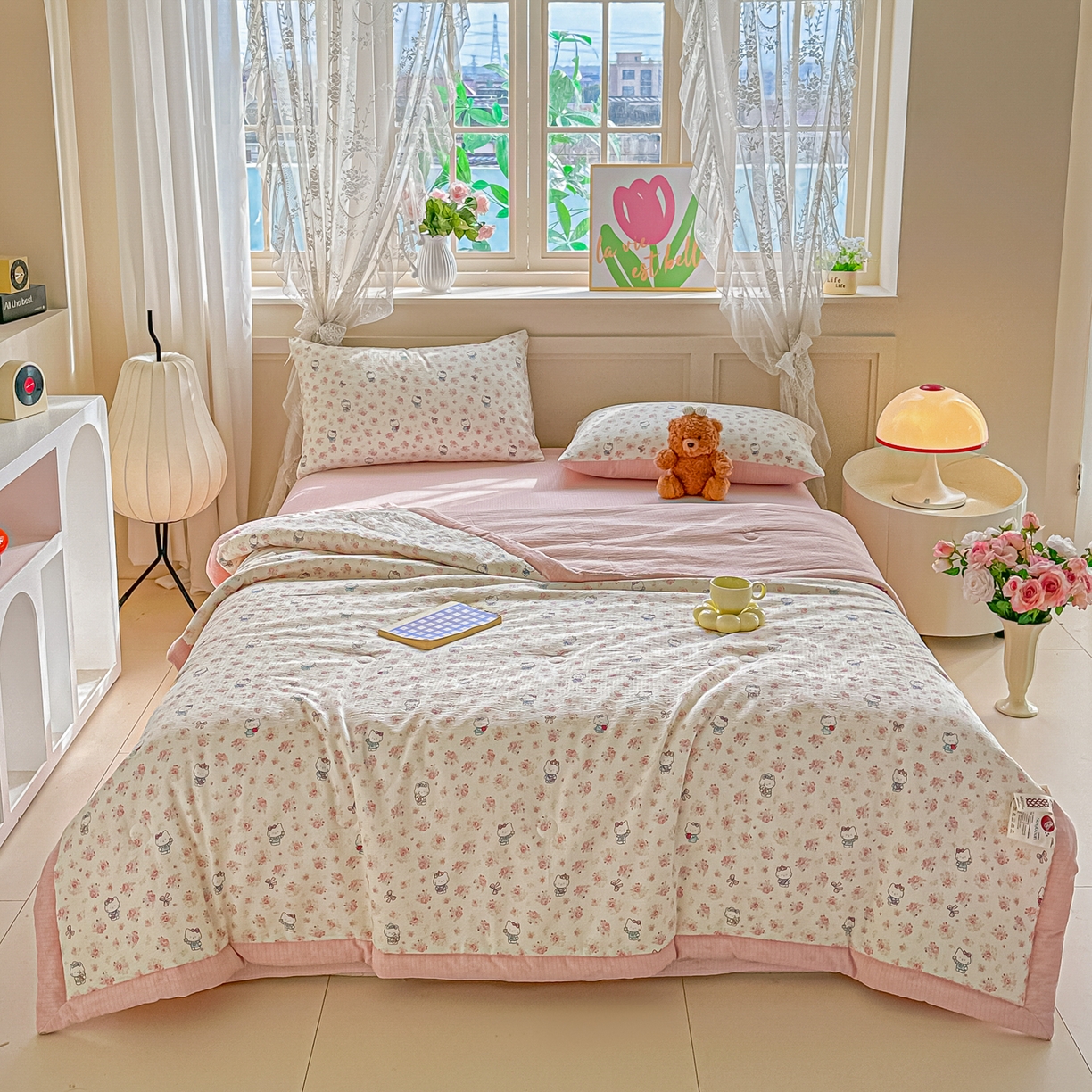 91家纺网 家纺一手货源 找家纺 晓时候 2026新款皱皱纱大豆夏被夏凉被空调被 花漾KT