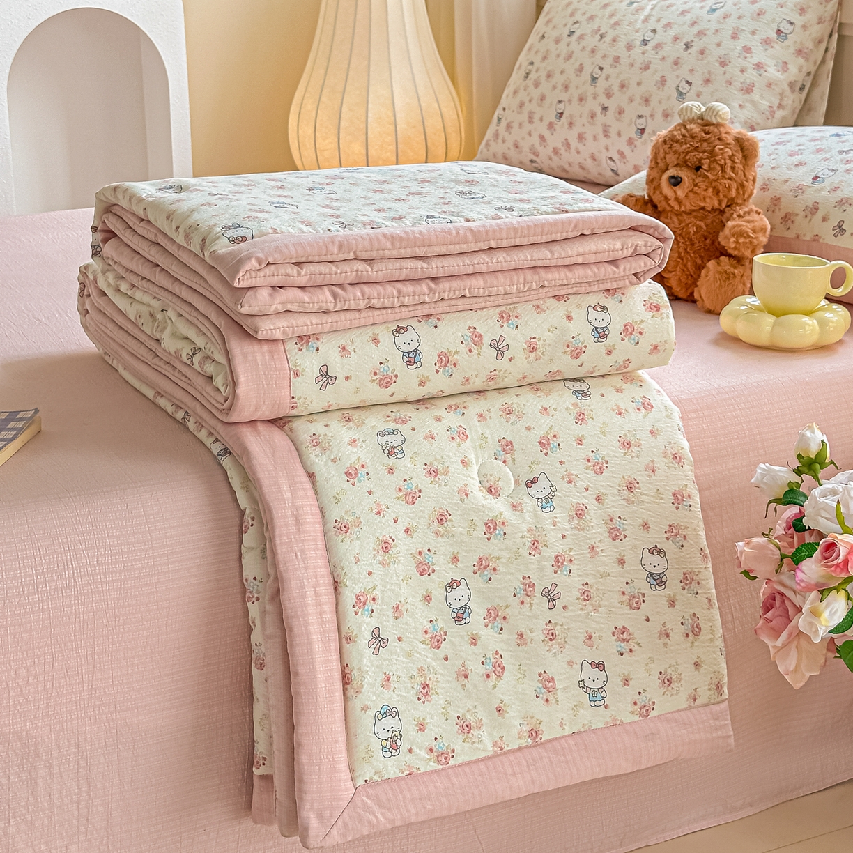 91家纺网 家纺一手货源 找家纺 晓时候 2026新款皱皱纱大豆夏被夏凉被空调被 花漾KT