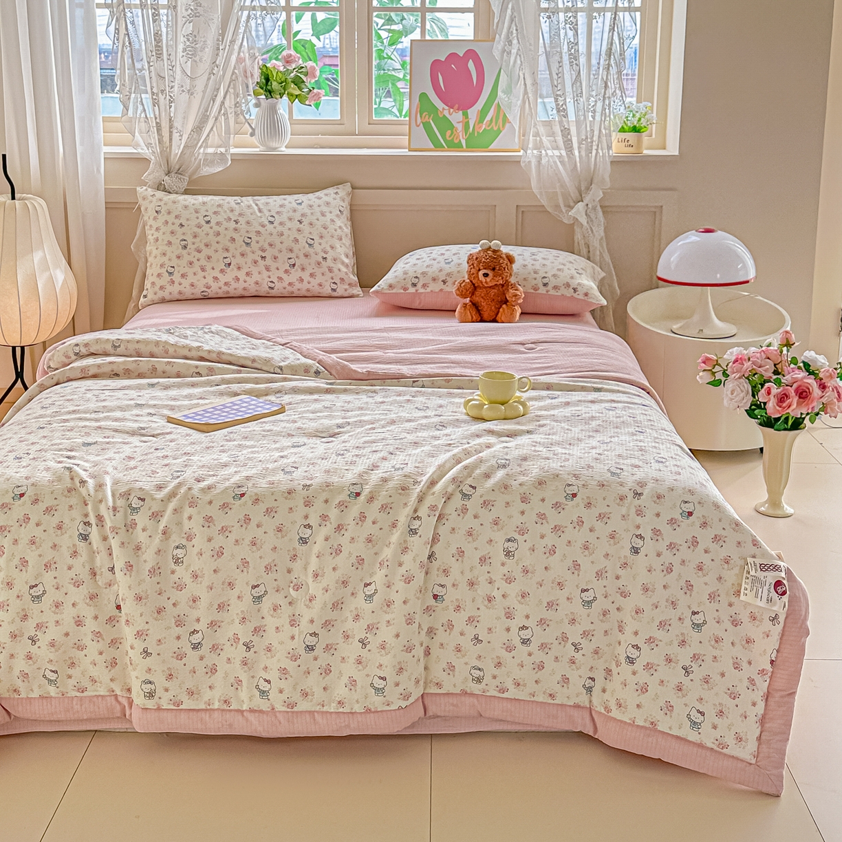 91家纺网 家纺一手货源 找家纺 晓时候 2026新款皱皱纱大豆夏被夏凉被空调被 花漾KT