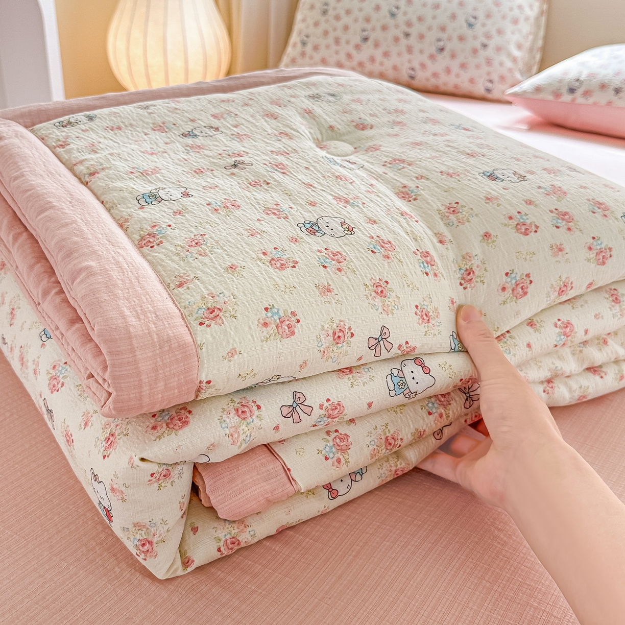 91家纺网 家纺一手货源 找家纺 晓时候 2026新款皱皱纱大豆夏被夏凉被空调被 花漾KT