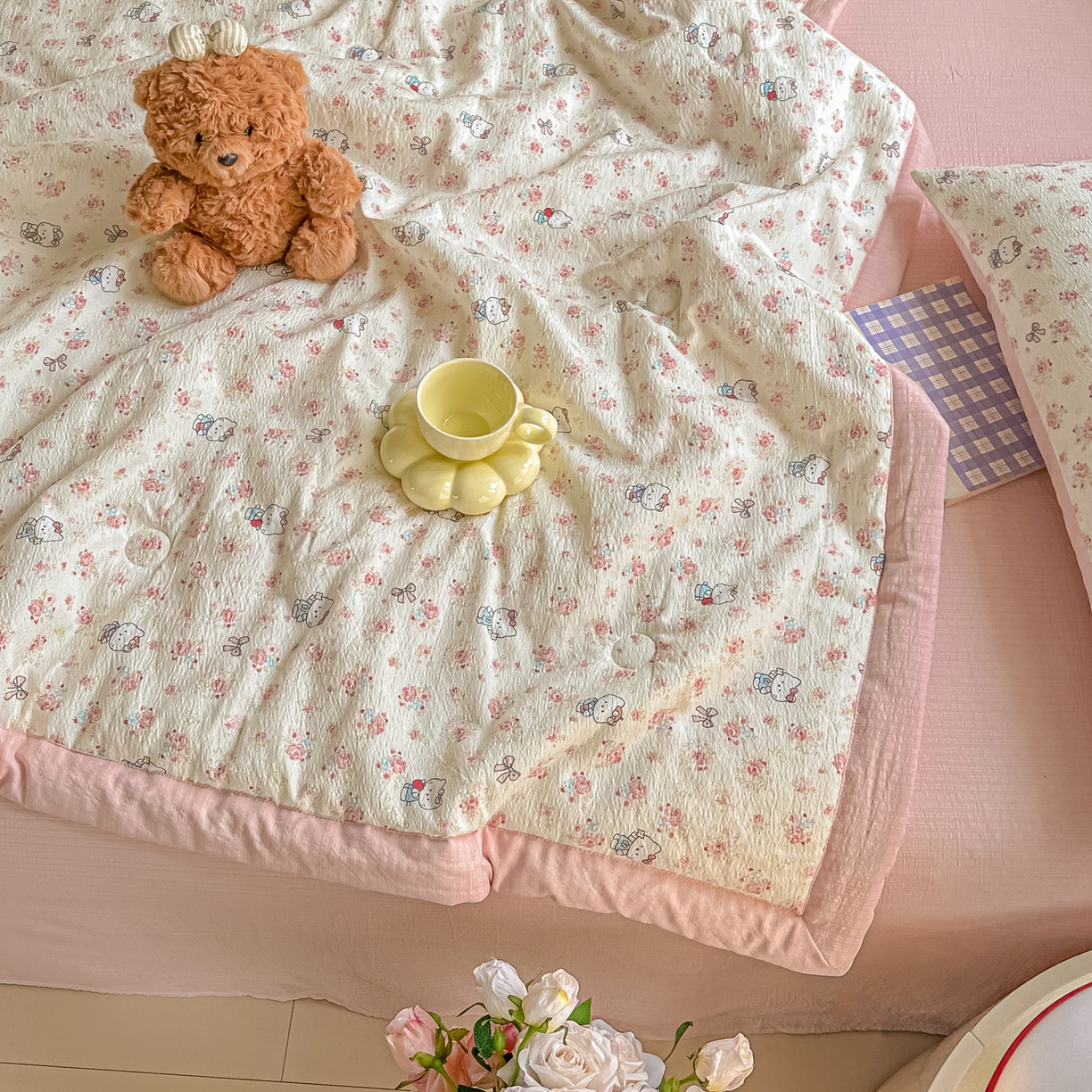 91家纺网 家纺一手货源 找家纺 晓时候 2026新款皱皱纱大豆夏被夏凉被空调被 花漾KT