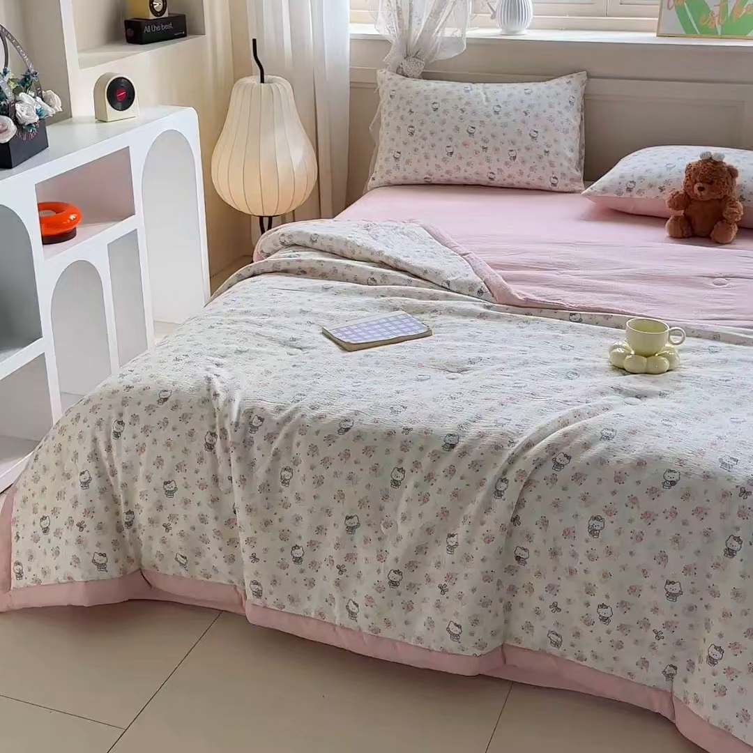 91家纺网 家纺一手货源 找家纺 晓时候 2026新款皱皱纱大豆夏被夏凉被空调被 花漾KT