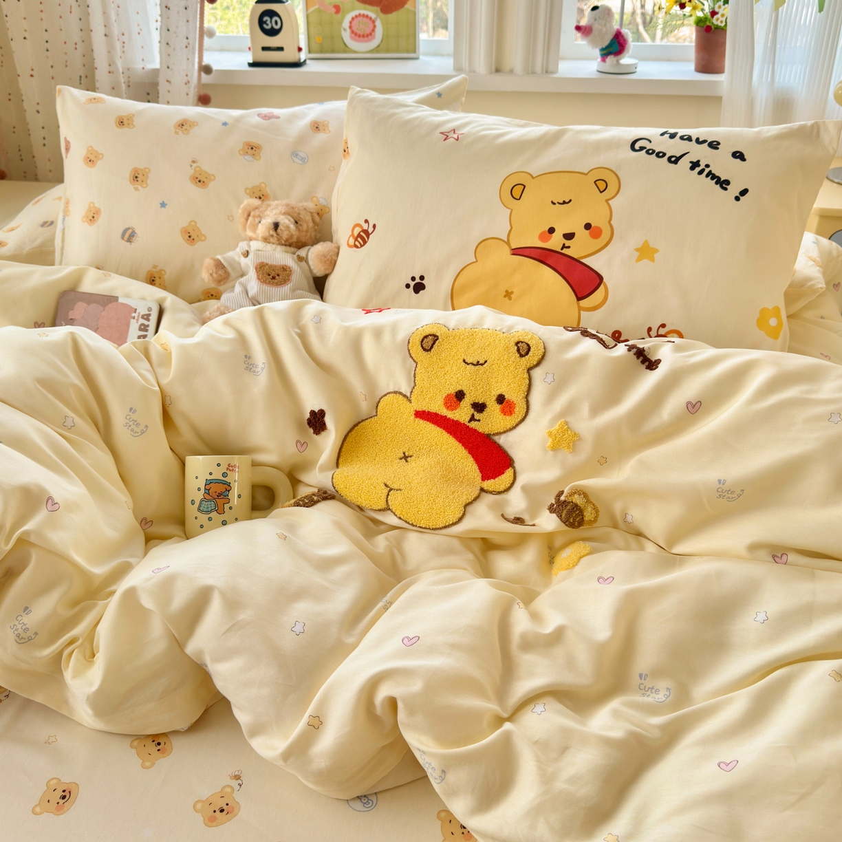 91家纺网 家纺一手货源 找家纺 （总）乐童家纺 2026新款13370全棉纯棉毛巾绣呆萌系列四件套第二波