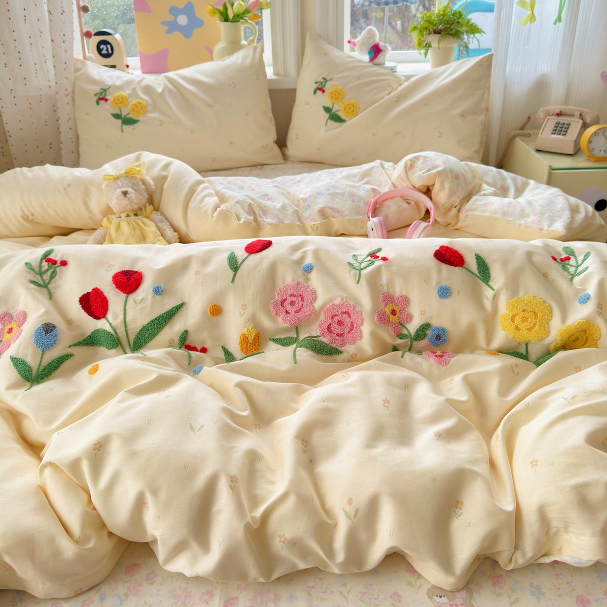 91家纺网 家纺一手货源 找家纺 乐童家纺 2026新款13370全棉纯棉毛巾绣呆萌系列四件套第二波 芳草集