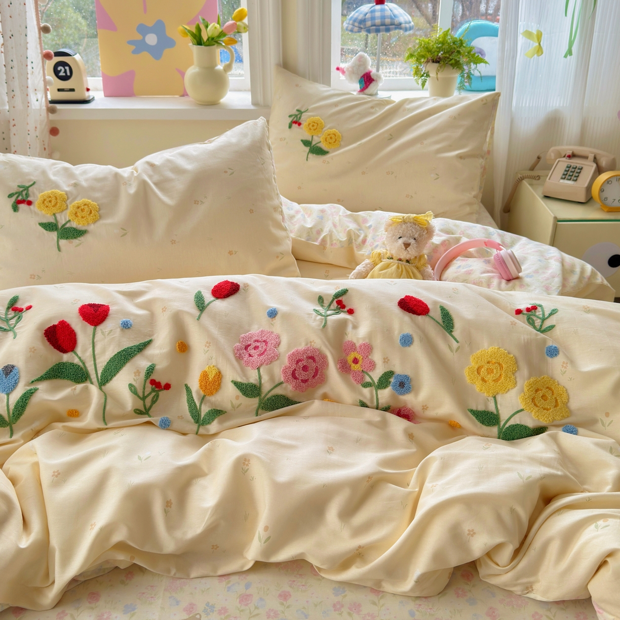 91家纺网 家纺一手货源 找家纺 乐童家纺 2026新款13370全棉纯棉毛巾绣呆萌系列四件套第二波 芳草集