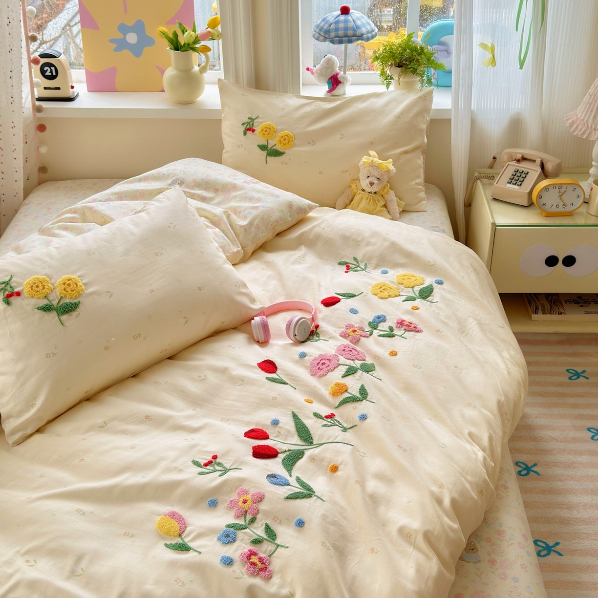 91家纺网 家纺一手货源 找家纺 乐童家纺 2026新款13370全棉纯棉毛巾绣呆萌系列四件套第二波 芳草集