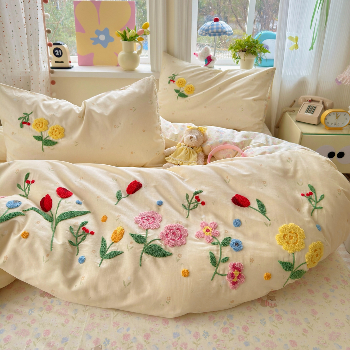 91家纺网 家纺一手货源 找家纺 乐童家纺 2026新款13370全棉纯棉毛巾绣呆萌系列四件套第二波 芳草集