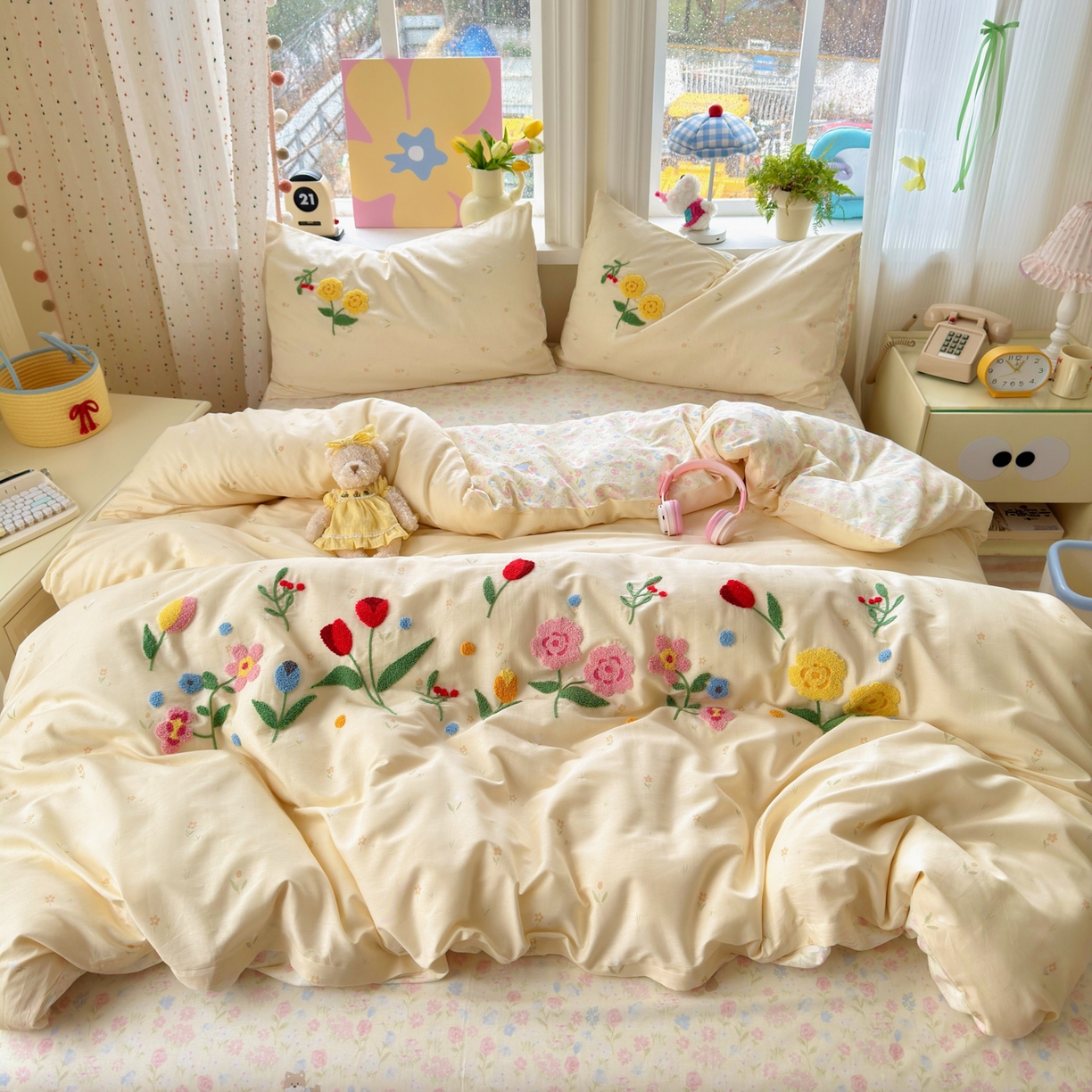 91家纺网 家纺一手货源 找家纺 乐童家纺 2026新款13370全棉纯棉毛巾绣呆萌系列四件套第二波 芳草集