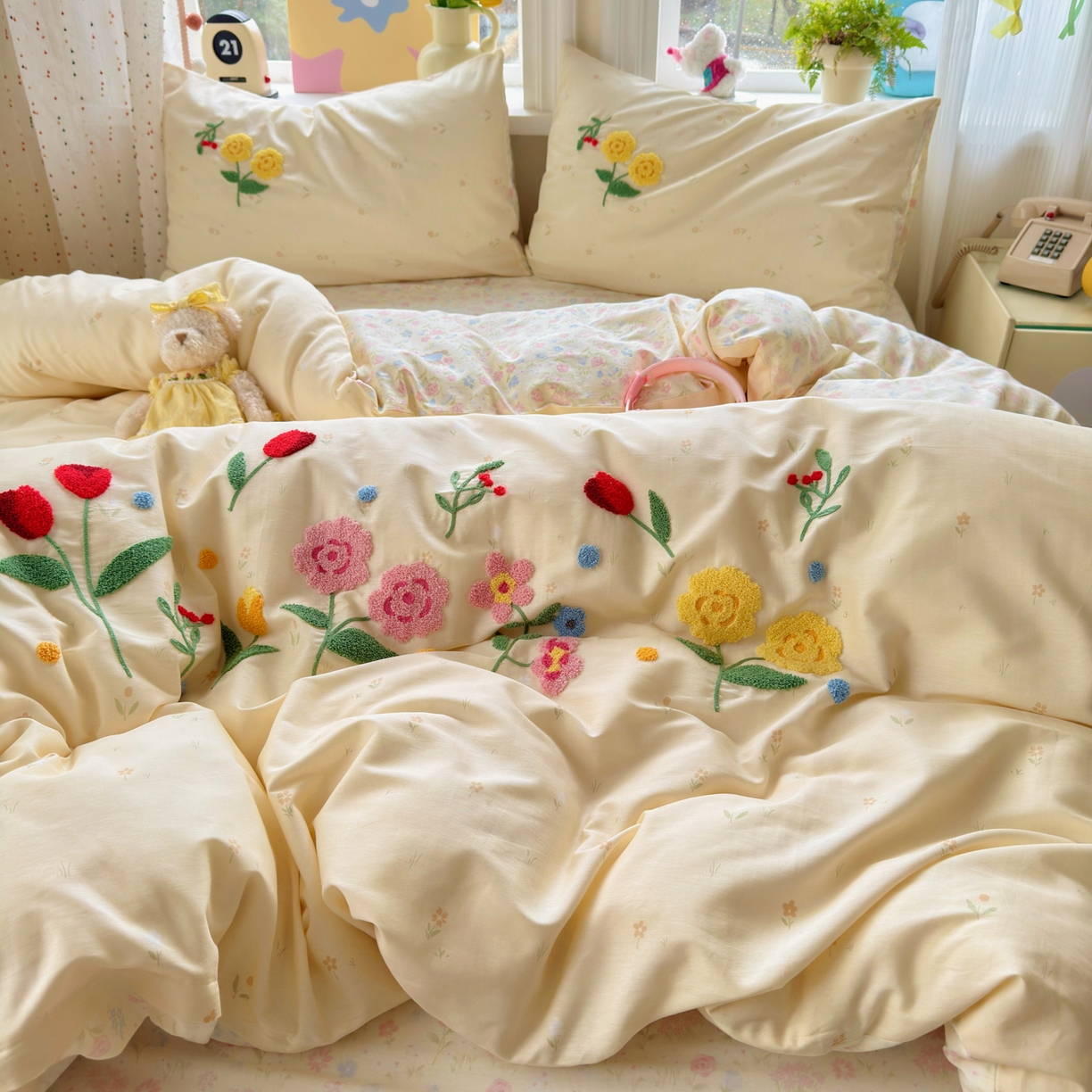 91家纺网 家纺一手货源 找家纺 乐童家纺 2026新款13370全棉纯棉毛巾绣呆萌系列四件套第二波 芳草集