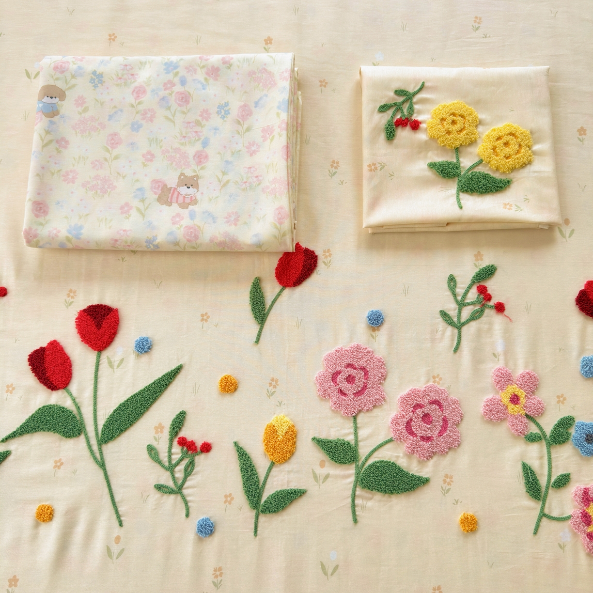 91家纺网 家纺一手货源 找家纺 乐童家纺 2026新款13370全棉纯棉毛巾绣呆萌系列四件套第二波 芳草集