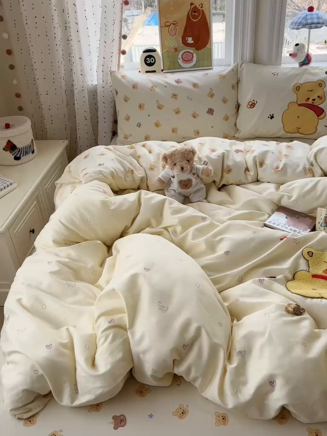 91家纺网 家纺一手货源 找家纺 乐童家纺 2026新款13370全棉纯棉毛巾绣呆萌系列四件套第二波 噗噗熊