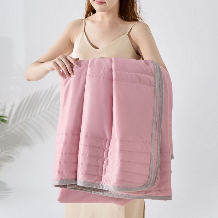 91家纺网 家纺一手货源 找家纺 天之悦家纺 2026跨境外贸可机洗水洗A类夏被冰淇淋凉感丝空调被子被芯夏凉被 豆沙色（条纹款）