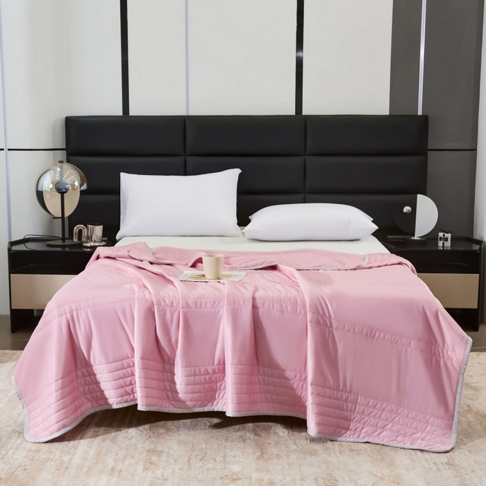 91家纺网 家纺一手货源 找家纺 天之悦家纺 2026跨境外贸可机洗水洗A类夏被冰淇淋凉感丝空调被子被芯夏凉被 豆沙色（条纹款）