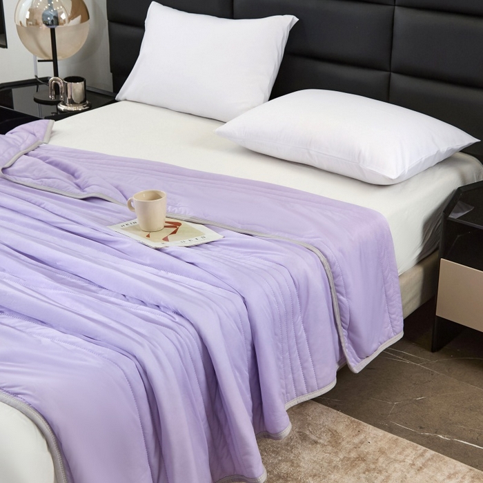 91家纺网 家纺一手货源 找家纺 天之悦家纺 2026跨境外贸可机洗水洗A类夏被冰淇淋凉感丝空调被子被芯夏凉被 高级紫（条纹款）