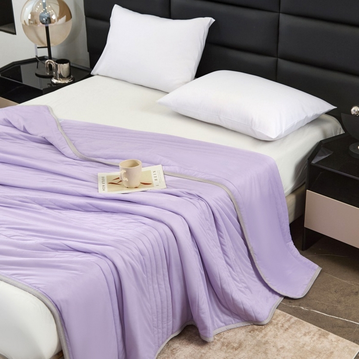 91家纺网 家纺一手货源 找家纺 天之悦家纺 2026跨境外贸可机洗水洗A类夏被冰淇淋凉感丝空调被子被芯夏凉被 高级紫（条纹款）