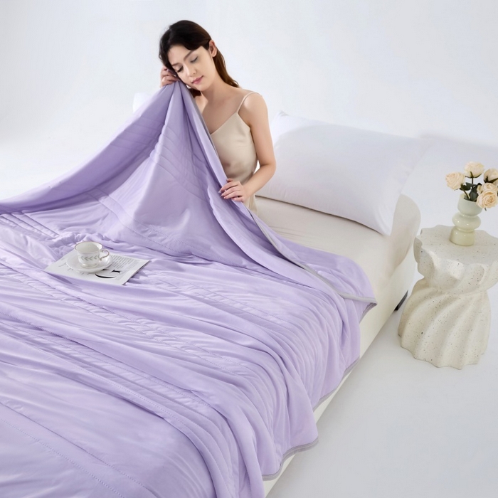 91家纺网 家纺一手货源 找家纺 天之悦家纺 2026跨境外贸可机洗水洗A类夏被冰淇淋凉感丝空调被子被芯夏凉被 高级紫（条纹款）