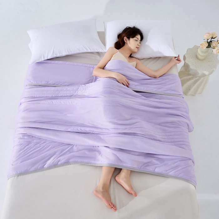 91家纺网 家纺一手货源 找家纺 天之悦家纺 2026跨境外贸可机洗水洗A类夏被冰淇淋凉感丝空调被子被芯夏凉被 高级紫（条纹款）