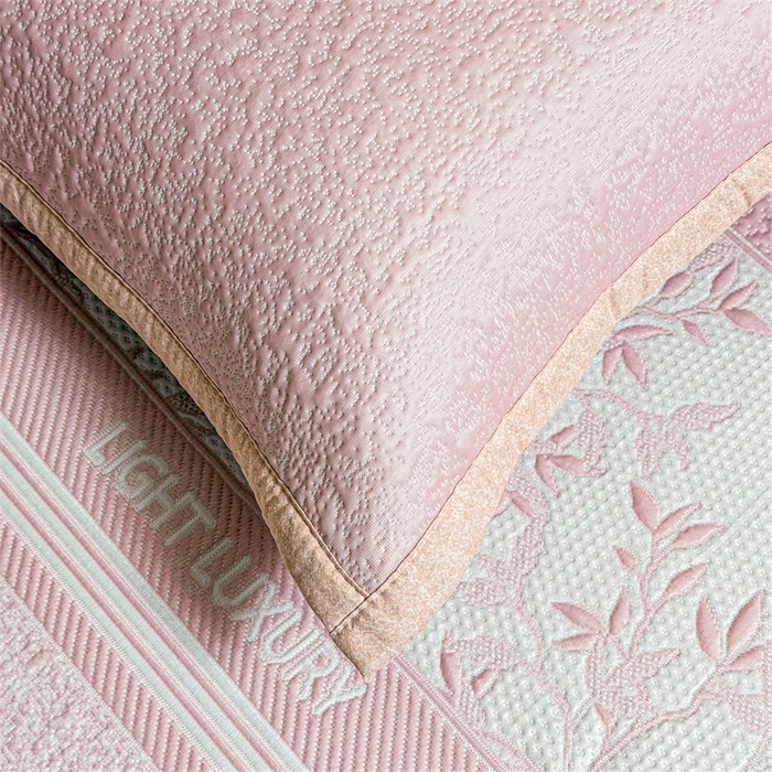 91家纺网 家纺一手货源 找家纺 慕木家纺 2026新款高端复合三明治PE乙纶提花610克冰豆豆凉席欧洛菲系列（提供买家秀） 欧洛菲-粉床席款