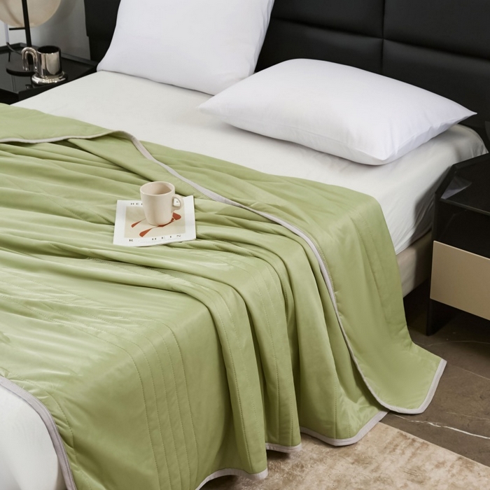 91家纺网 家纺一手货源 找家纺 天之悦家纺 2026跨境外贸可机洗水洗A类夏被冰淇淋凉感丝空调被子被芯夏凉被 果绿（条纹款）