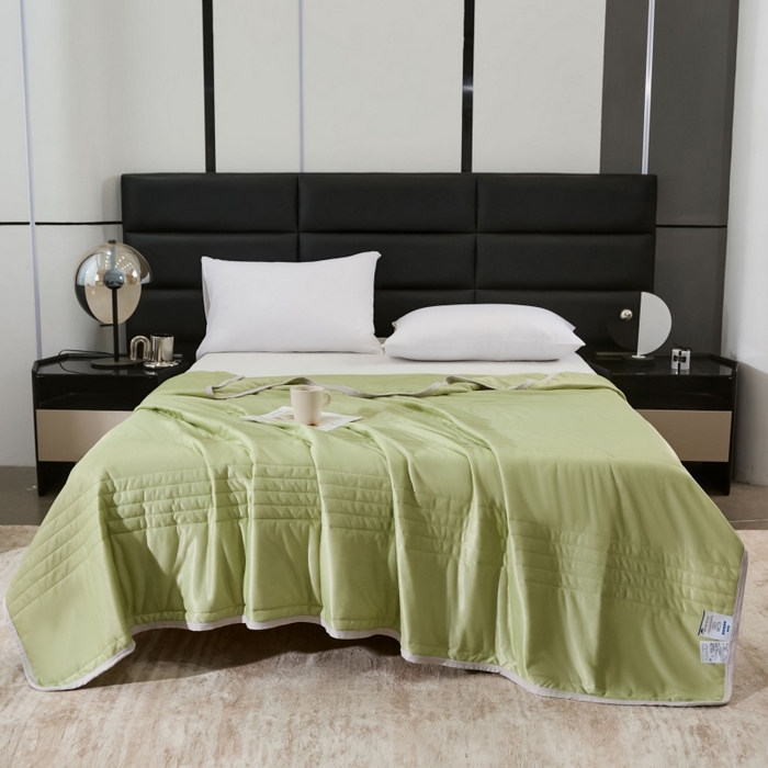 91家纺网 家纺一手货源 找家纺 天之悦家纺 2026跨境外贸可机洗水洗A类夏被冰淇淋凉感丝空调被子被芯夏凉被 果绿（条纹款）