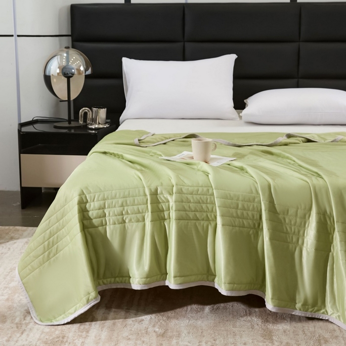 91家纺网 家纺一手货源 找家纺 天之悦家纺 2026跨境外贸可机洗水洗A类夏被冰淇淋凉感丝空调被子被芯夏凉被 果绿（条纹款）