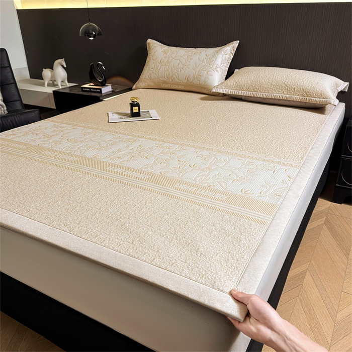 慕木家纺 2026新款高端复合三明治PE乙纶提花610克冰豆豆凉席欧洛菲系列（提供买家秀） 欧洛菲-卡其床席款