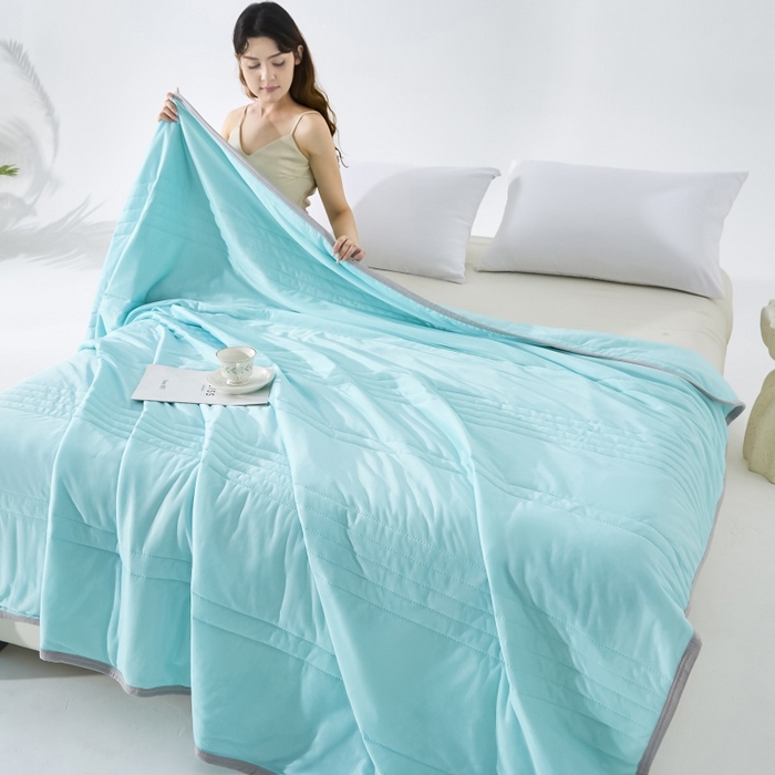 91家纺网 家纺一手货源 找家纺 天之悦家纺 2026跨境外贸可机洗水洗A类夏被冰淇淋凉感丝空调被子被芯夏凉被 湖绿色（条纹款）