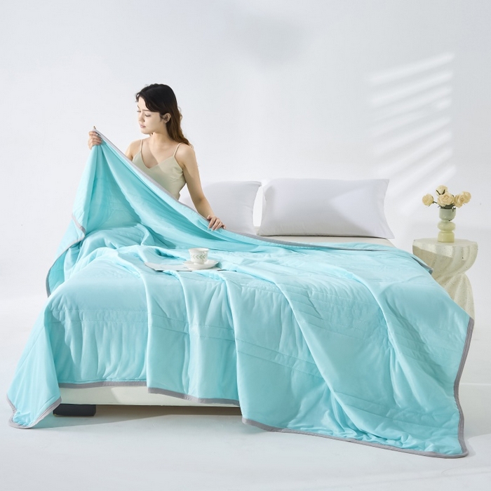 91家纺网 家纺一手货源 找家纺 天之悦家纺 2026跨境外贸可机洗水洗A类夏被冰淇淋凉感丝空调被子被芯夏凉被 湖绿色（条纹款）