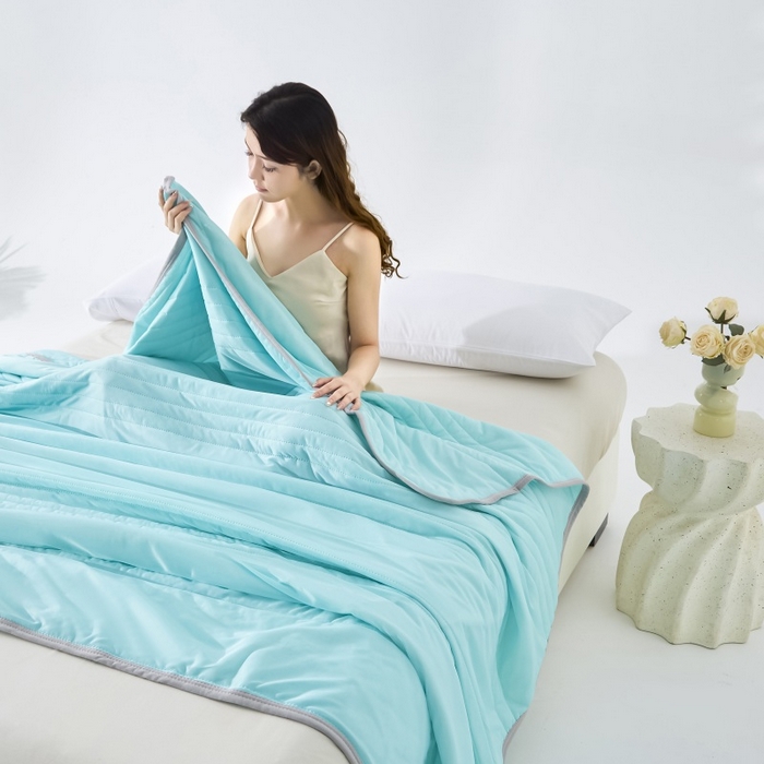 91家纺网 家纺一手货源 找家纺 天之悦家纺 2026跨境外贸可机洗水洗A类夏被冰淇淋凉感丝空调被子被芯夏凉被 湖绿色（条纹款）