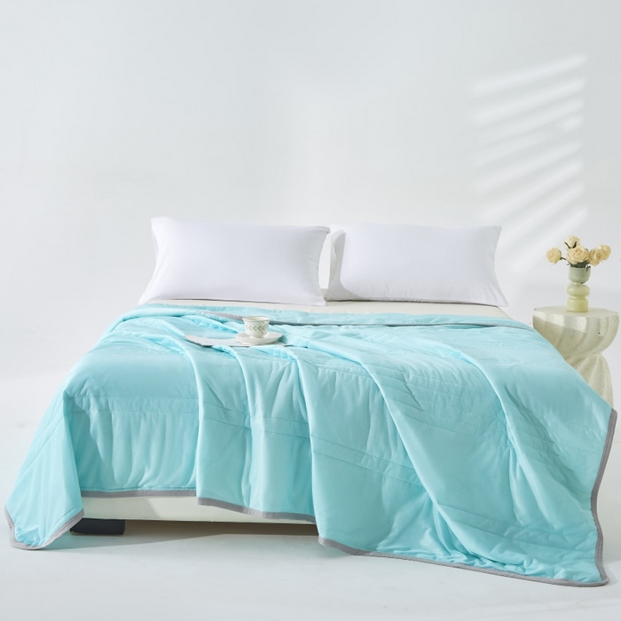 91家纺网 家纺一手货源 找家纺 天之悦家纺 2026跨境外贸可机洗水洗A类夏被冰淇淋凉感丝空调被子被芯夏凉被 湖绿色（条纹款）