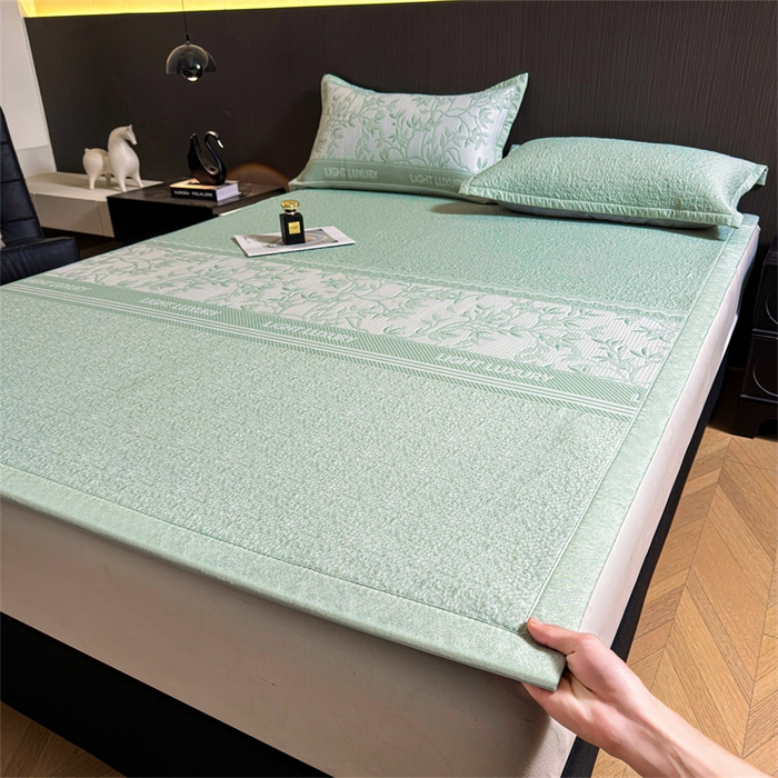 慕木家纺 2026新款高端复合三明治PE乙纶提花610克冰豆豆凉席欧洛菲系列（提供买家秀） 欧洛菲-绿床席款