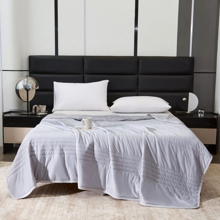 91家纺网 家纺一手货源 找家纺 天之悦家纺 2026跨境外贸可机洗水洗A类夏被冰淇淋凉感丝空调被子被芯夏凉被 浅灰（条纹款）