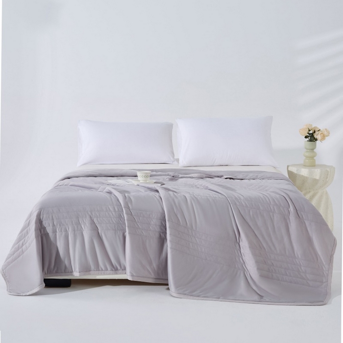 91家纺网 家纺一手货源 找家纺 天之悦家纺 2026跨境外贸可机洗水洗A类夏被冰淇淋凉感丝空调被子被芯夏凉被 浅灰（条纹款）